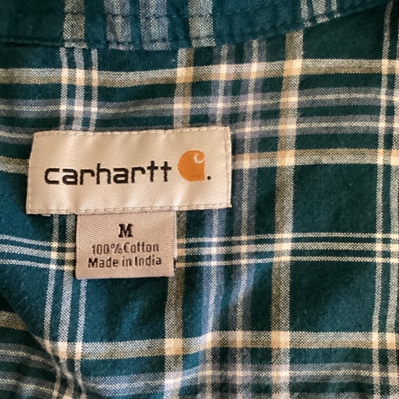 Carhartt men’s shirt blue green plaid short sleeve button front medium - Picture 6 of 8